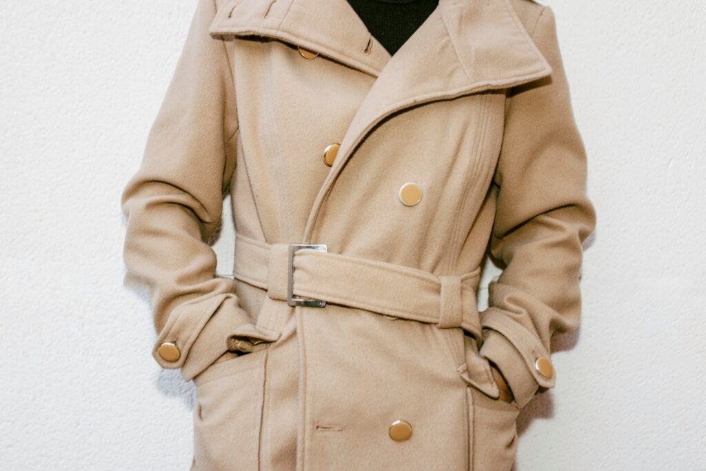 a coat with expensive buttons