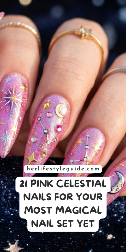 a pin that says in a large font pink celestial nails