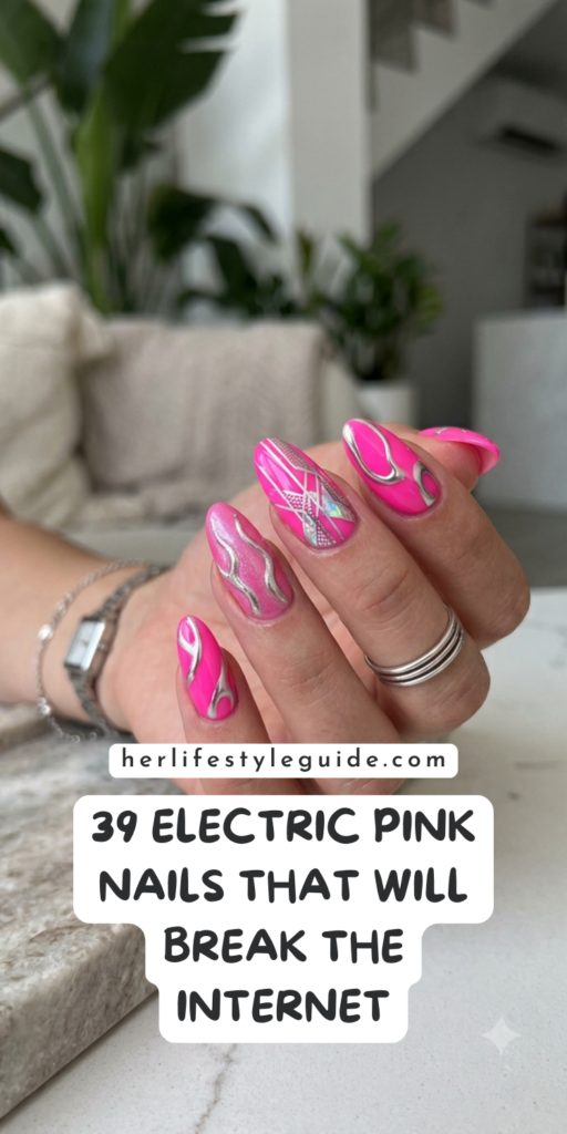 a pin that says in a large font electric pink nails
