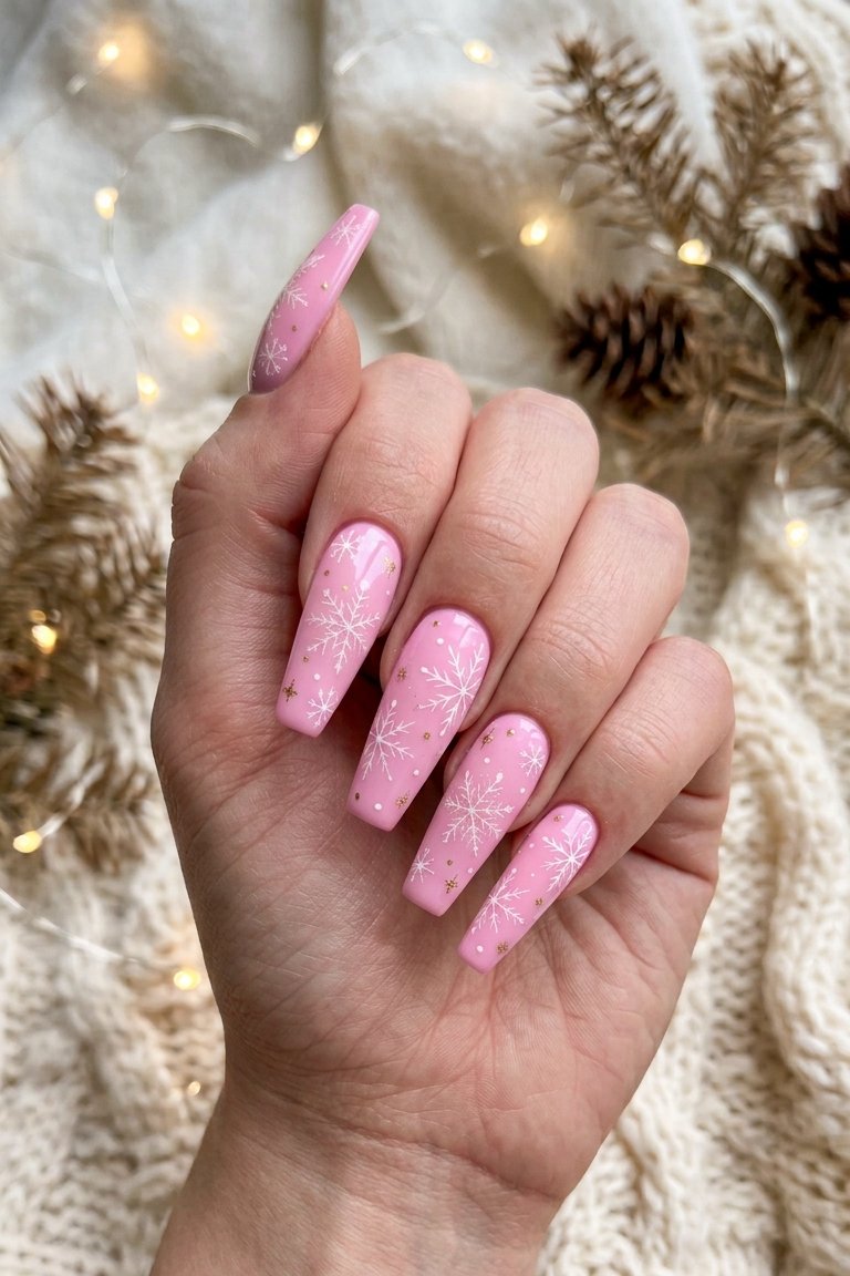 a featured image for a blog post about cute pink christmas nails